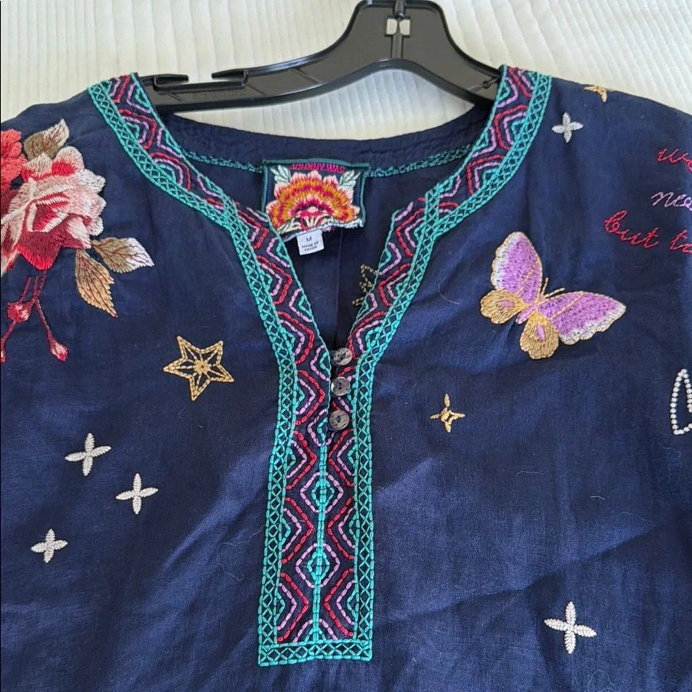 Johnny Was Dark Blue Embroidered Midi Dress - Picture 6 of 6